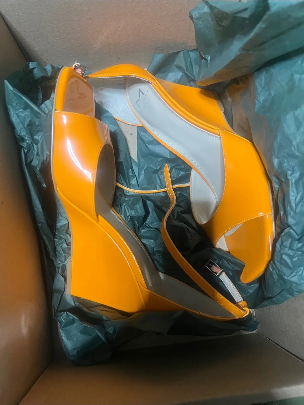 Marc fisher Orange Patent Wedge Sandals with Ankle Strap
